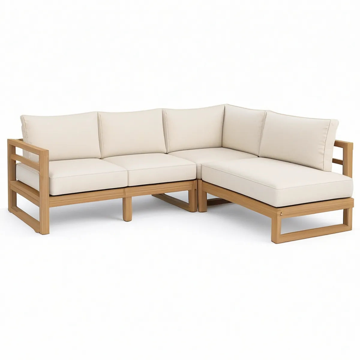 Garten-Lounge in L-Form aus Akazien-Massivholz, Naturbraun/Beige, 220 x 220 x 75 cm