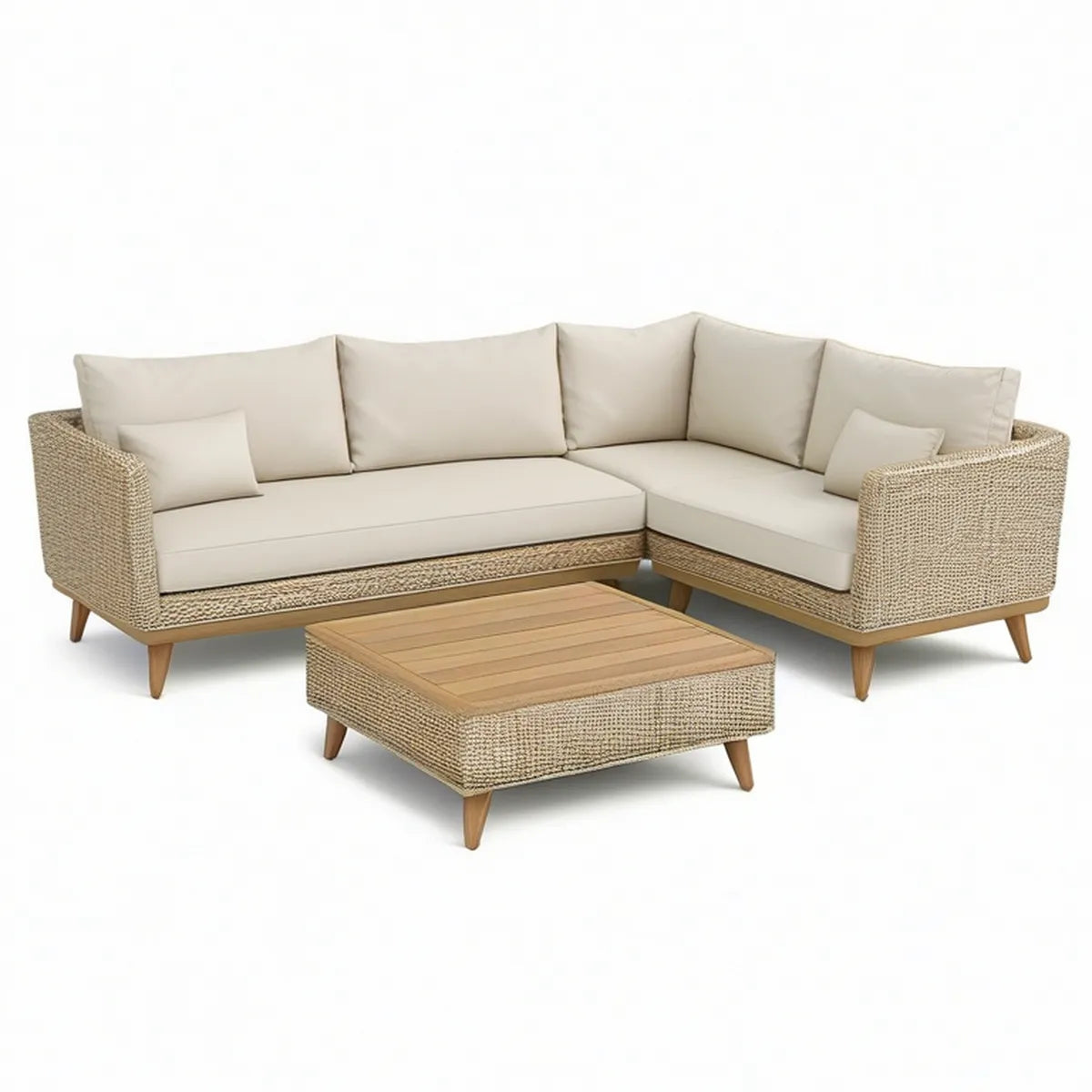 L-förmiges Ecksofa-Set mit Loungetisch, 240 x 170 x 78 cm, Tisch 110 x 60 x 42 cm, Naturbeige/Beige/Naturbraun