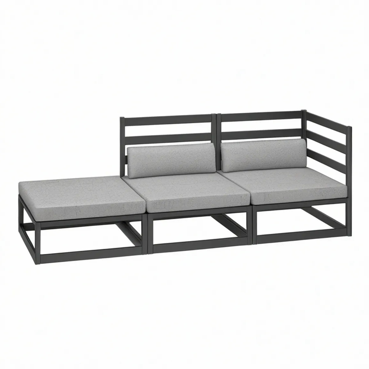 3-teiliges Gartensofa 210 x 70 x 70 cm aus Stahl mit Kissen, Anthrazit/Grau