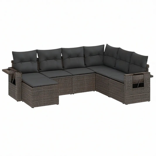5-teiliges Garten-Lounge-Ecksofa aus PE-Rattan, Braun/Anthrazit, 280 x 210 x 70 cm