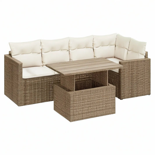 Gartenlounge in L-Form mit Couchtisch, 200 x 200 x 65 cm, Taupe/Creme