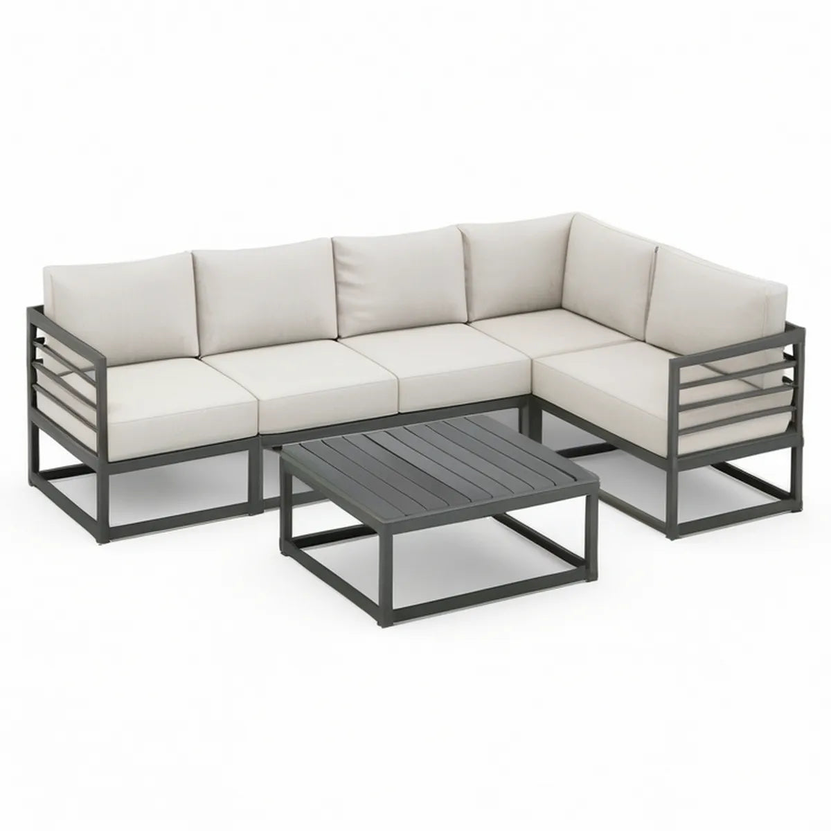 4-teiliges Garten-Loungeset mit Ecksofa und Couchtisch, Aluminium Anthrazit/Beige, 220 x 220 cm