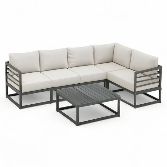 4-teiliges Garten-Loungeset mit Ecksofa und Couchtisch, Aluminium Anthrazit/Beige, 220 x 220 cm