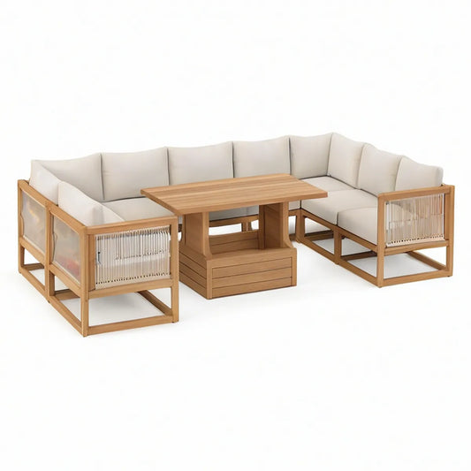 5-teiliges Gartenlounge-Set aus Akazienholz, Naturbraun/Beige, 260 x 260 x 75 cm