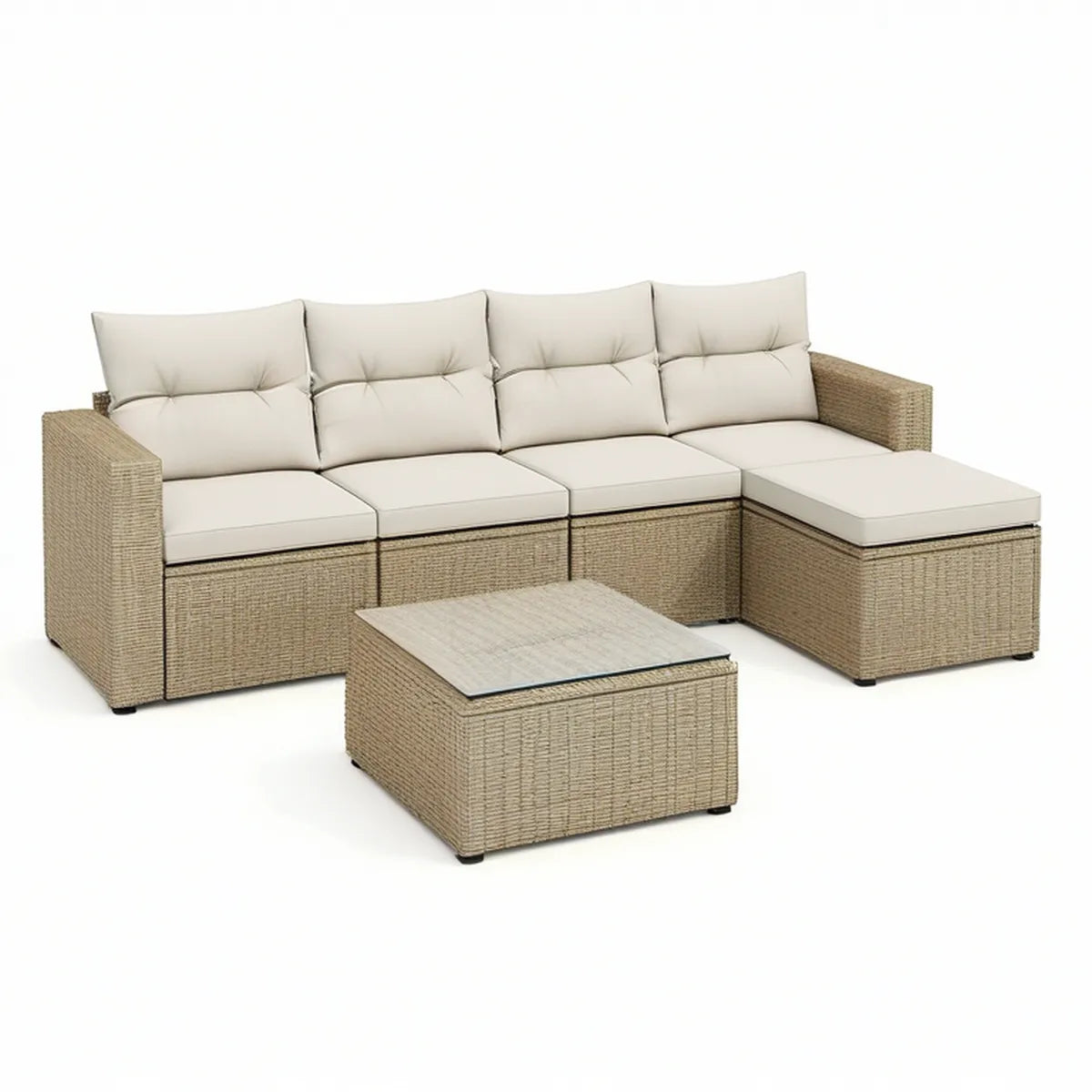 Gartenlounge-Set aus Polyrattan mit Tisch, 250 x 190 x 85 cm, Beige/Creme