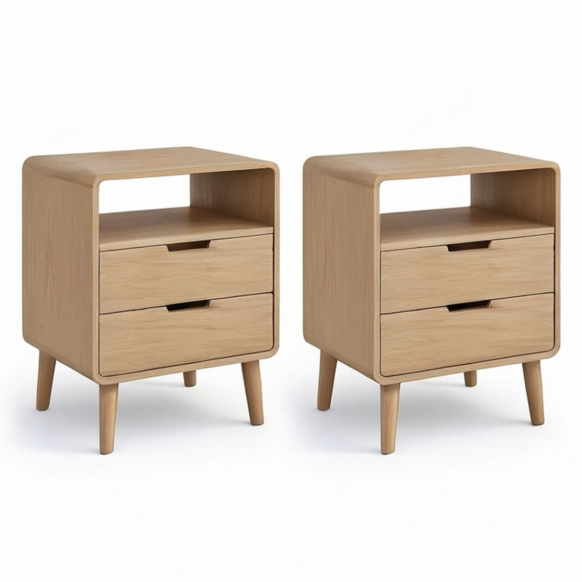 2er-Set Nachttische aus MDF mit Eichenfurnier, Natur, 45 x 35 x 60 cm