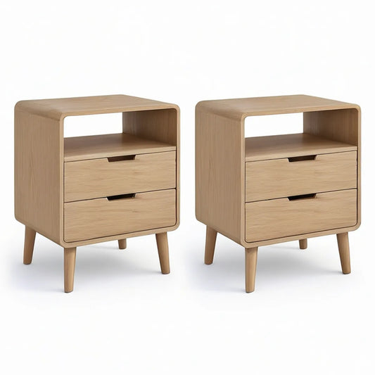 2er-Set Nachttische aus MDF mit Eichenfurnier, Natur, 45 x 35 x 60 cm
