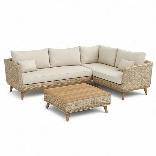 L-förmiges Ecksofa-Set mit Loungetisch, 240 x 170 x 78 cm, Tisch 110 x 60 x 42 cm, Naturbeige/Beige/Naturbraun