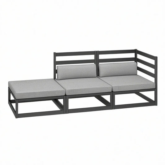 3-teiliges Gartensofa 210 x 70 x 70 cm aus Stahl mit Kissen, Anthrazit/Grau