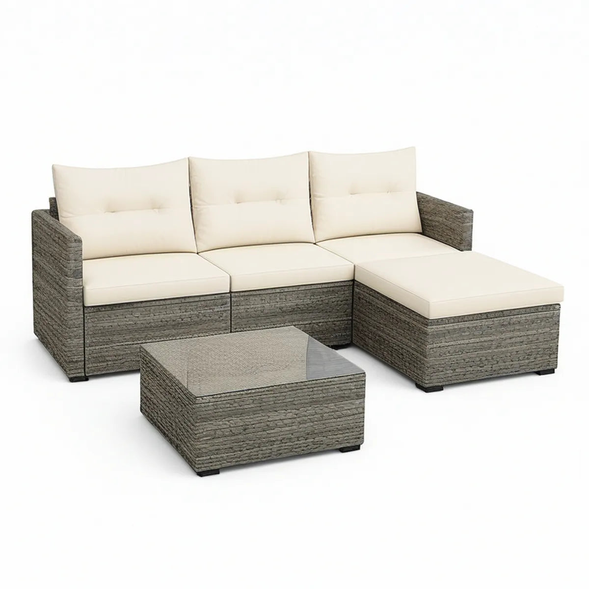 Gartenlounge-Set mit Ecksofa und Couchtisch, 218 x 158 x 65 cm, Grau/Creme