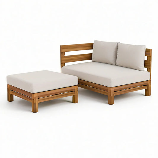 2-teiliges Garten-Lounge-Set aus massivem Akazienholz, Naturbraun/Beige, 124 x 70 x 75 cm