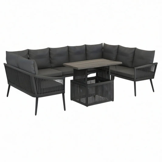 Gartenlounge-Ecksofa mit Tisch, 220 x 220 x 78 cm, Schwarz/Dunkelgrau/Grau